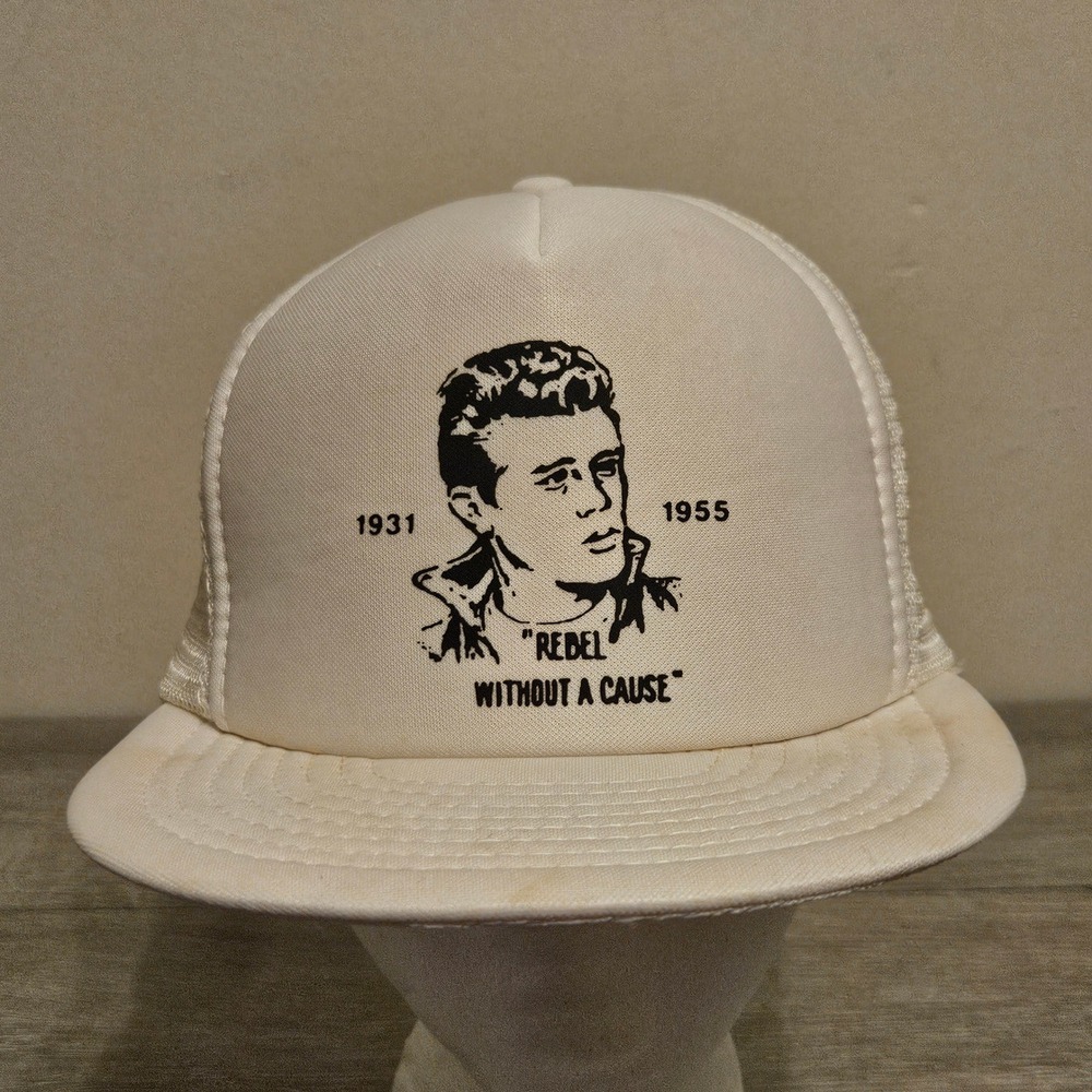 Vintage James Dean Rebel Without A Cause Trucker Hat White Mesh Snapback Cap